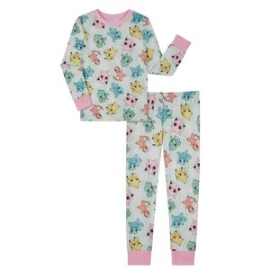 Pokémon Light Aqua Green Girls Snug Fit Long Sleeve Top and Pants Pajama Set